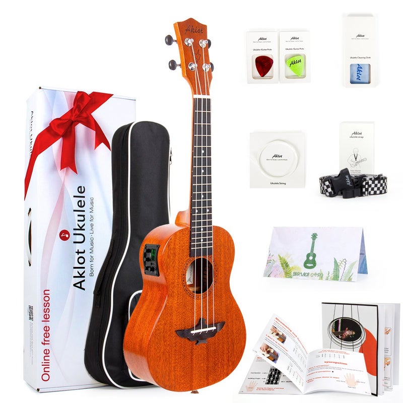 AKLOT Electric Ukulele, AKLOT Tenor Electric Ukelele 26 Inch Uke with Equalizer Solid Mahogany for Professional Player with Beginner Kit (Gig Bag, Picks, Strap, String, Cleaning Cloth, Starter Manual) - Image 1